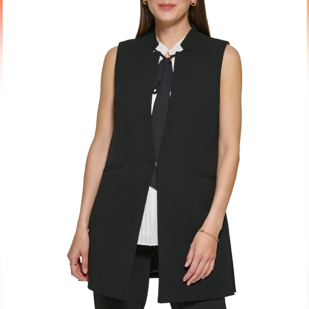 DKNY Black Sleeveless Jacket - Long Vest
